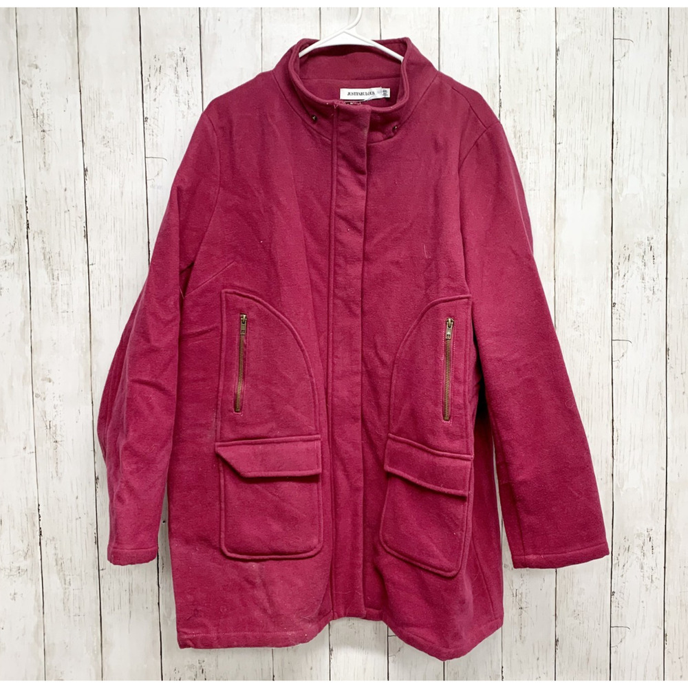 Just Fabulous Jacket Women Size XXL Red Stand Up Collar Full Zip Utility Pockets